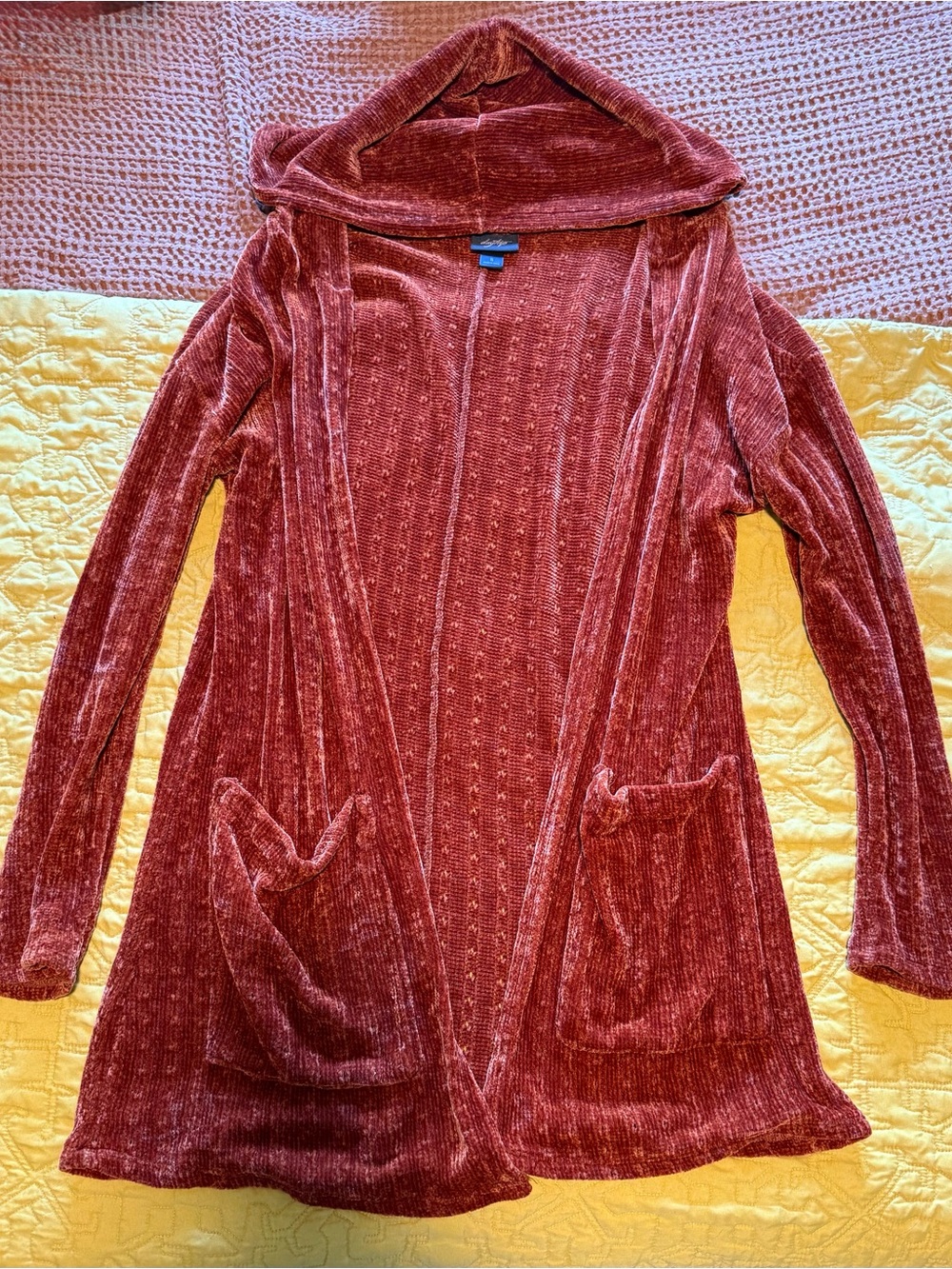 Daytrip Plush Hooded Chenille Cardigan - Rust Orange
